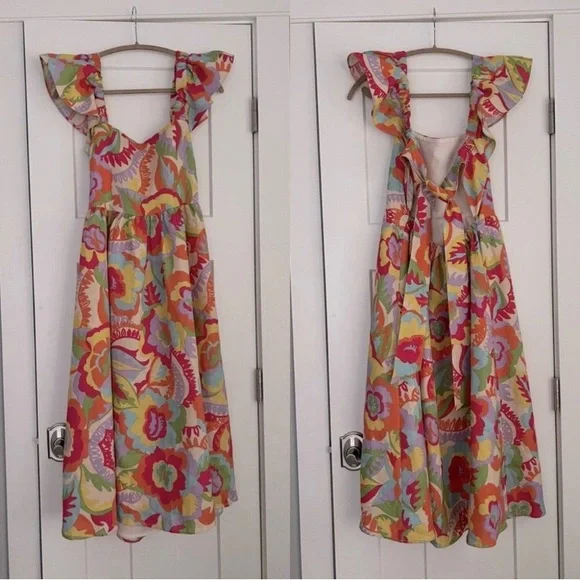 Sezane Melville Organic Linen Midi Dress Seventies Multicolor Print 36 4 - Picture 4 of 10